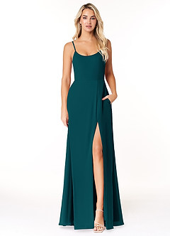 Azazie Moira Robes de demoiselle d'honneur Robe Trapèze en Mousseline de soie Décolleté Vert Pin image1
