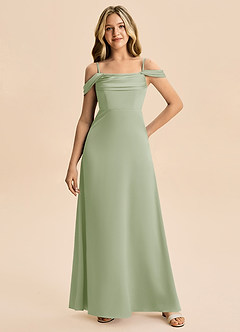 Azazie Lettie Junior Dusty Sage A-Line Off the Shoulder Stretch Satin Dress image4