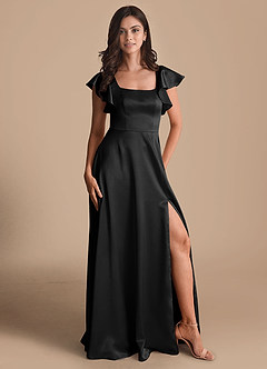 Azazie Bondi Bridesmaid Dresses Black A-Line Bow Metallic Satin Dress image5