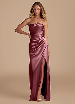 Azazie Leonis Bridesmaid Dresses Desert Rose Mermaid Pleated Metallic Satin Convertible Dress image1