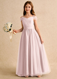 Azazie Yuna Girls Formal Abiti da Ragazza di Fiori Abito A-Line in Tulle Spalle Scoperte Rosa Rossore image5