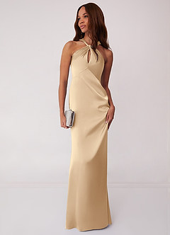 Barbie ♥ Azazie Bridesmaid Dresses Champagne Sheath Stretch Satin Dress image3