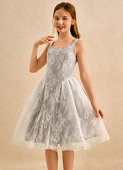 Azazie Cubbie Girls Formal Flower Girl Dresses Taupe A-Line Lace Dress image3