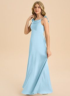 Azazie Gumdrop Junior Vestido de Azul Cielo de Satén Elástico de Imperio con Plisado image5