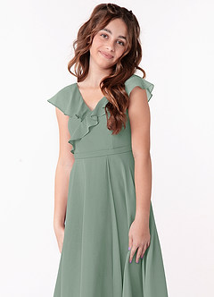 Azazie Posie Junior Silver Sage A-Line Ruched Chiffon Dress image6