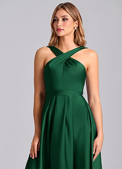 Azazie Dixie Robes de demoiselle d'honneur Robe Trapèze en Satin extensible Plissée Vert Foncé image6
