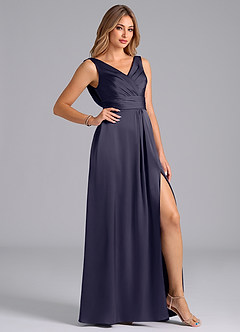 Azazie Karina Bridesmaid Dresses Stormy A-Line Pleated Stretch Satin Dress image5