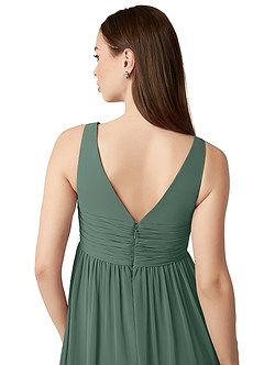 Azazie Yetta Maternity Bridesmaid Dresses A-Line V-Neck Gathered Chiffon Floor-Length Dress image3