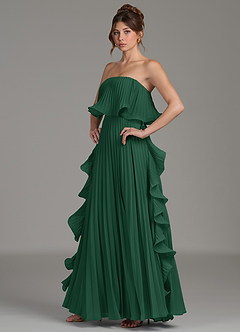 Azazie Alexia Abiti da Damigella Abito A-Line in Chiffon Drappeggiato Verde Scuro image3