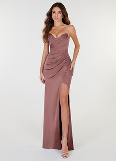 Azazie Yola Bridesmaid Dresses Vintage Mauve Sheath V-Neck Pleated Stretch Satin Convertible Dress image1