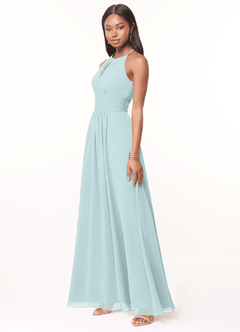 Azazie Bonnie Bridesmaid Dresses Mist A-Line Keyhole Ruched Chiffon Dress image3