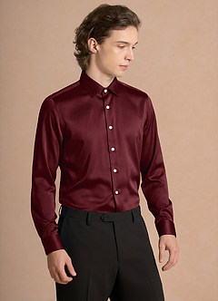 front Julian Cabernet Stretch Satin Dress Shirt