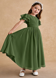 Azazie Ali Flower Girl Dresses Olive A-Line Pleated Chiffon Dress image6