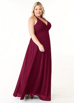 Azazie Tessie Bridesmaid Dresses Burgundy A-Line V-Neck Pleated Chiffon Dress image8
