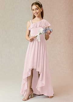 Azazie Mango Junior Blushing Pink A-Line Ruched Chiffon Dress image2
