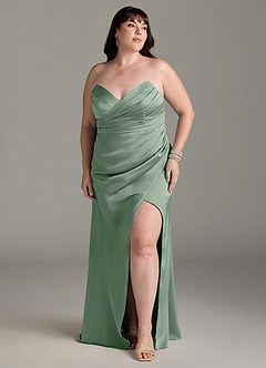 Azazie Yola Bridesmaid Dresses Matcha Sheath V-Neck Pleated Stretch Satin Convertible Dress image11