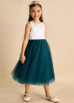 Azazie Lina Flower Girl Dresses Ivory Pine Ball-Gown Lace Dress image3