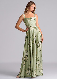 Azazie Shaude Bridesmaid Dresses Floral Vines A-Line Pleated Stretch Satin Dress image5