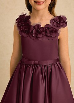 Azazie Eden Flower Girl Dresses Cabernet Ball-Gown Pleated Matte Satin Dress image5