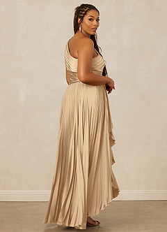Christian Siriano Bridal for Azazie 1008 Robes de demoiselle d'honneur Robe Trapèze en Satin extensible Ue épaule Champagne image13