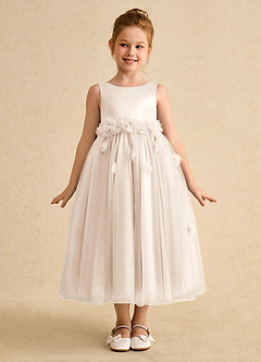 Azazie Lux Flower Girl Dresses White Alabaster A-Line Beaded Tulle Dress image5