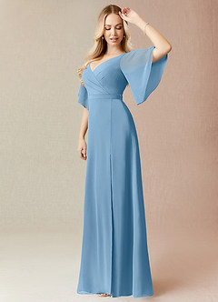 Azazie Cierra Bridesmaid Dresses Steel Blue A-Line V-Neck Chiffon Dress image4