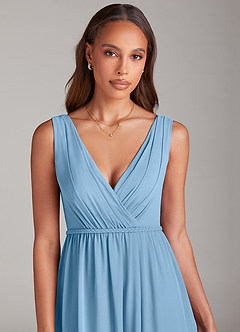 Azazie Tanicia Robes de demoiselle d'honneur Robe Trapèze en Mousseline de soie Plissée Acier Bleuté image5