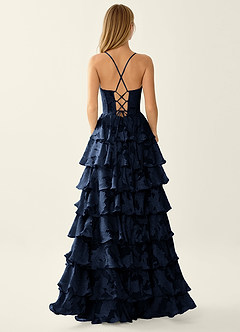 Wrenana Navy Textured Floral Jacquard Prom Dress image2