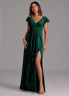 Azazie Omari Bridesmaid Dresses Emerald A-Line Pleated Velvet Dress image4