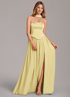 Azazie Cadence Bridesmaid Dresses Lemon Sorbet A-Line Corset Stretch Satin Convertible Dress image3