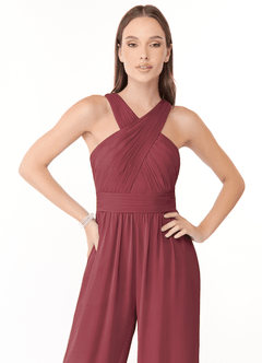 Azazie Berdie Robes de demoiselle d'honneur Combinaison en Mousseline de soie Dos nu Merlot image5