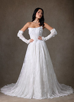 Azazie Vanessa Wedding Dresses Diamond White Ball-Gown Strapless Lace Dress image9