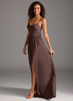 Azazie Zeya Bridesmaid Dresses Ganache A-Line Pleated Stretch Satin Dress image7