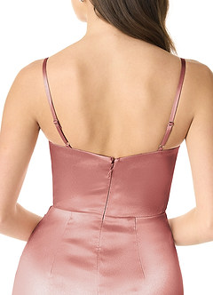Azazie Sukia Bridesmaid Dresses Dusty Rose Mermaid Pleated Metallic Satin Dress image5