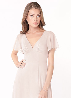 Azazie Kimber Bridesmaid Dresses Rose Petal A-Line Flounce Sleeve Chiffon Dress image5