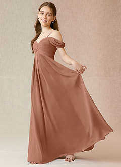 Azazie Kaitlynn Junior Bronzer A-Line Off the Shoulder Chiffon Dress image3