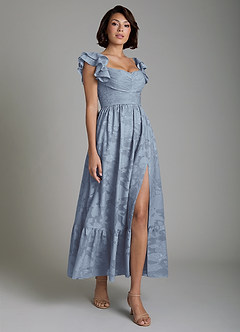 Azazie Anaya Kleider zum Anprobieren zu Hause Eine Linie Gestreift Blumen-Burnout Kleid Staubblau image4