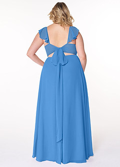 Azazie Everett Jurken voor bruidsmeisjes Jurk van Chiffon met A-Lijn V-hals Gerimpeld Blauwe Gaai image8