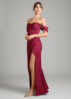 Azazie Johana Bridesmaid Dresses Burgundy Mermaid Off the Shoulder Stretch Satin Convertible Dress image7