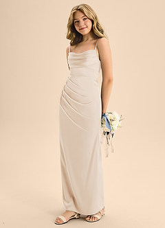 Azazie Mai Junior White Alabaster A-Line Sweetheart Neckline Stretch Satin Dress image1