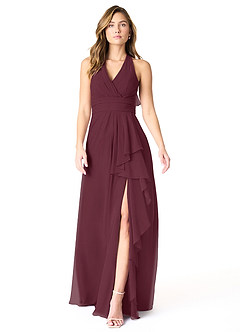 Azazie Aviv Bridesmaid Dresses Cabernet A-Line Pleated Chiffon Dress image1