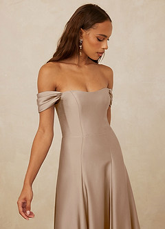 Christian Siriano Bridal for Azazie 1002 Bridesmaid Dresses Taupe A-Line Off the Shoulder Stretch Satin Convertible Dress image4