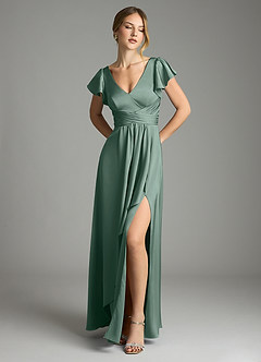 Azazie Omari Bridesmaid Dresses Eucalyptus A-Line Stretch Satin Dress image7