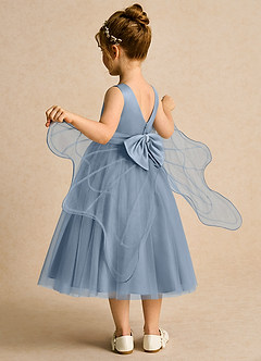 Azazie Pear Abiti da Ragazza di Fiori Abito Principessa in Tulle Fiocco Blu Polveroso image5