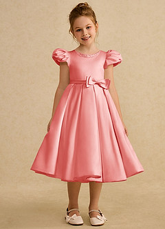 Azazie Pearl Flower Girl Dresses Coral Ball-Gown Pleated Matte Satin Dress image5