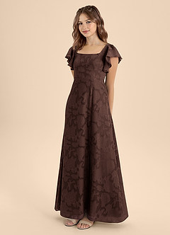 Azazie Bondi Junior Ganache A-Line Bow Floral Burnout Dress image3