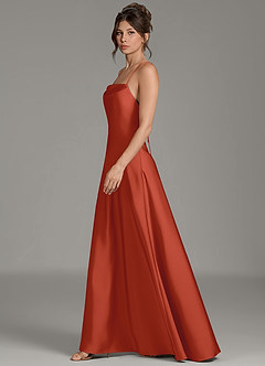 Azazie Eris Bridesmaid Dresses Rust A-Line Pleated Stretch Satin Dress image5