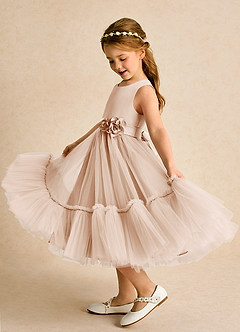 Azazie Miracle vestidos de niña de las flores Vestido de Rosa Inglesa de Satin Mate de Corte En A con Lazo image1