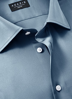 front Julian Dusty Blue Stretch Satin Dress Shirt