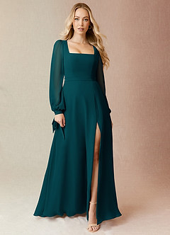Azazie Leonia Bridesmaid Dresses Pine A-Line Long Sleeve Chiffon Dress image3